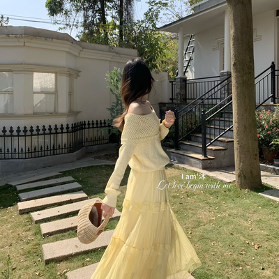 垂顺压褶蕾丝花边高腰直筒半身裙