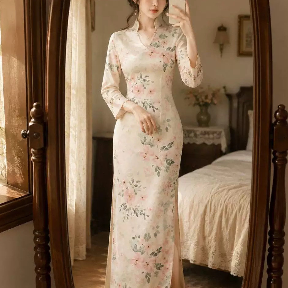 故里GuLi-珠玉清冷绝美粉色显白中国风少女旗袍裙气质连衣裙8906