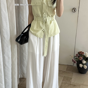 马甲搭配宽松休闲裤 女无袖 显瘦百搭两件套62168 知性风套装 法式