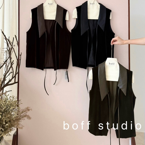 boff-26秋上新时髦复古感气质拼接丝绒外套马甲76207