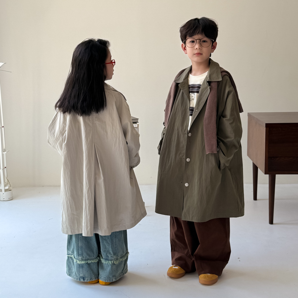 小森林亲子装童风衣2025秋季男童女童韩版中长款插肩袖休闲外套