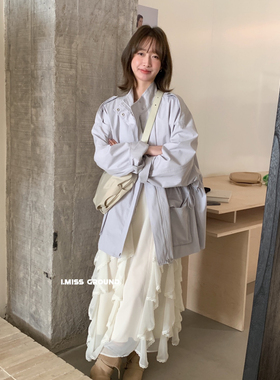 H.R-英伦风风衣外套女爆款高品质立领收褶韩系复古小个子显瘦Z217