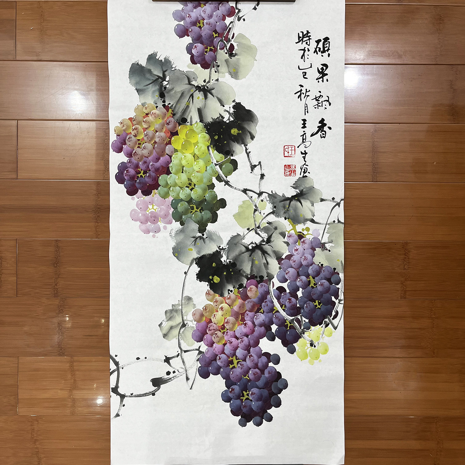 王高生纯手绘小写意葡萄国画三尺竖版玄关走廊中堂硕果飘香装饰画,家居饰品,国画,淘宝优惠券,粉丝福利购,淘宝优惠卷