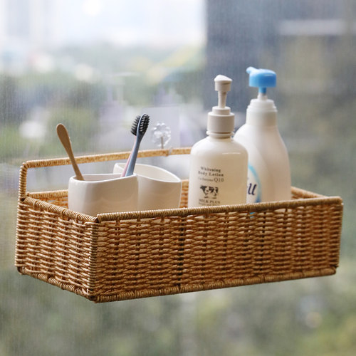 塑料藤编浴室墙上置物架免打孔