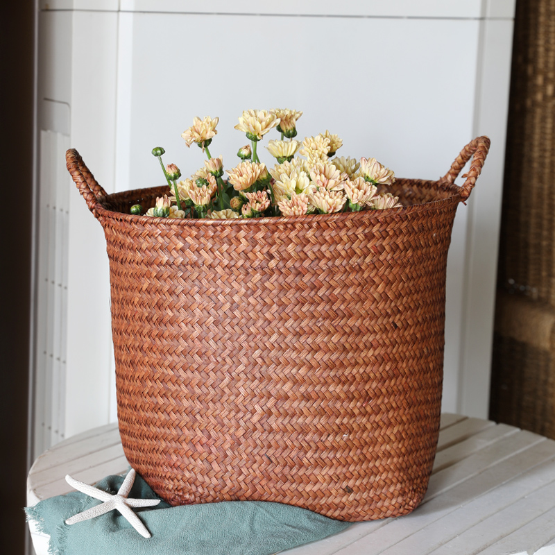 Kens手工编织脏衣篮卧室毛巾衣物收纳桶日式大号客厅玩具筐花盆套