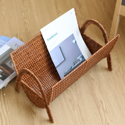 Kens轻奢书本置物架仿藤编立式书报杂志架沙发边角收纳储物架子