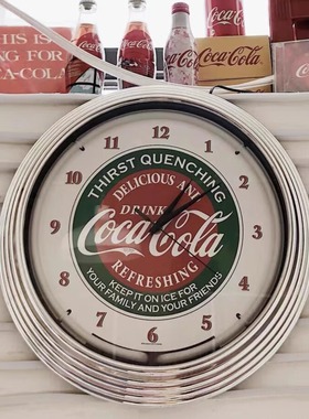 创意美式复古工业风中古vintage可乐霓虹灯挂钟酒吧店铺装饰招牌