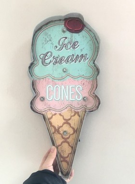 经典美式复古创意冰淇淋艺术甜筒LED装饰灯墙面装饰灯小夜灯招牌