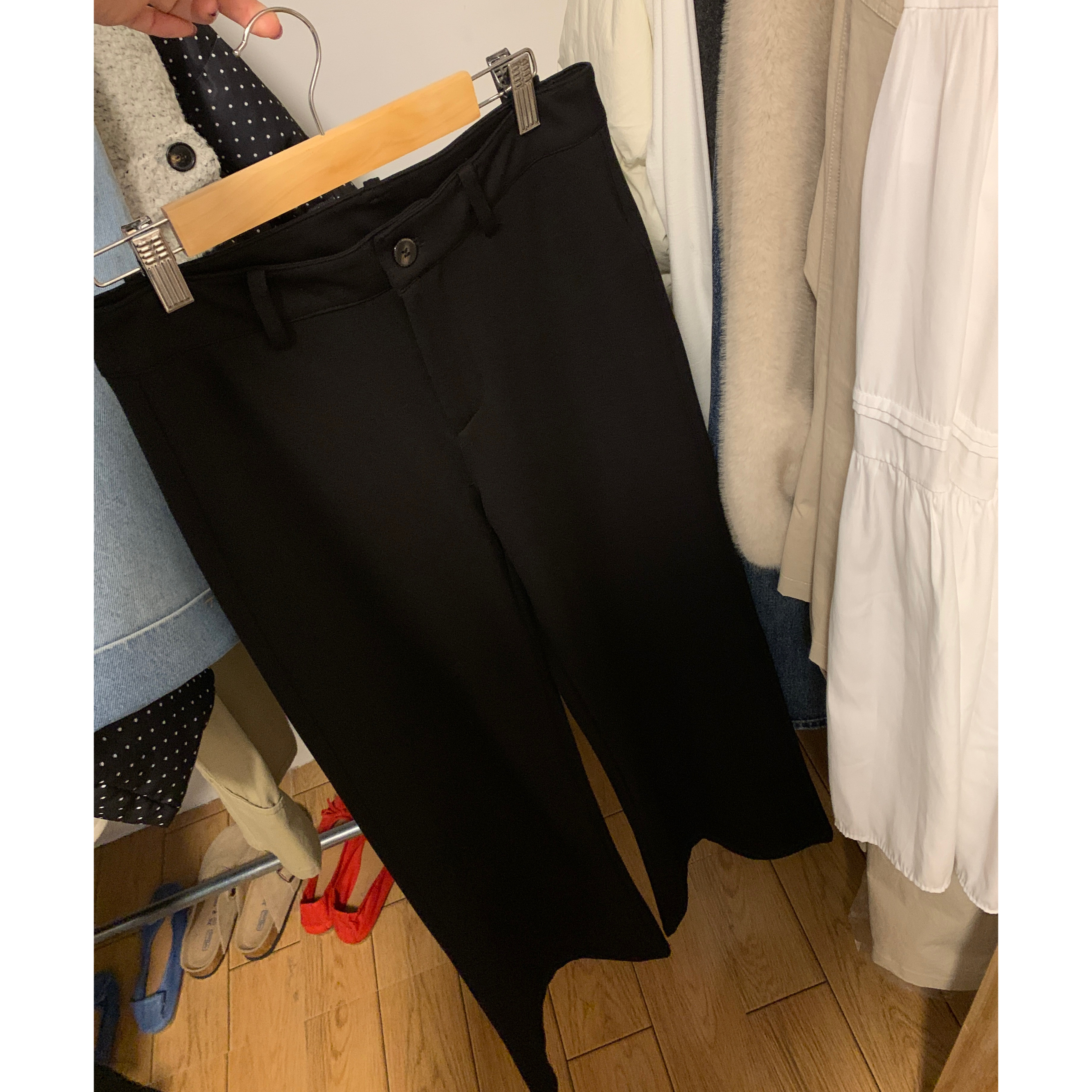 蘑糯糯黑色弹力喇叭长裤女修身显瘦阔腿拖地长裤子,女装/女士精品,西装裤/正装裤,淘宝优惠券,粉丝福利购,淘宝优惠卷