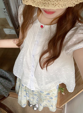 小白花天丝娃娃领碎花娃娃衫上衣白衬衫