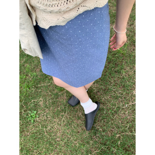 韩版 复古波点短裙2025春夏浅蓝高腰显瘦a字裙半身裙