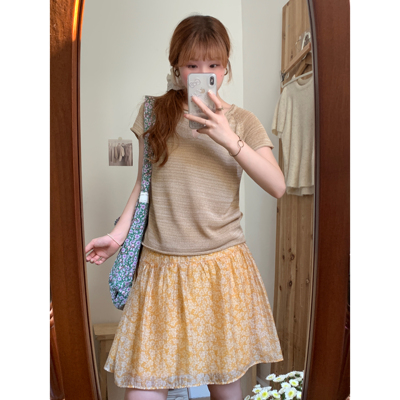 通勤百搭天丝亚麻短袖杂纱夏季显瘦v领针织t恤上衣女