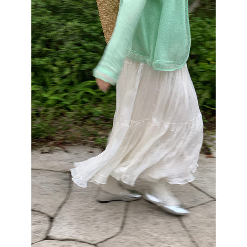 可以搭所有外套 多层拼接全压褶仙仙纱裙A字裙半身长裙女
