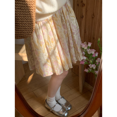 春夏新款春田花花古早纯欲全棉碎花半身蓬蓬伞裙