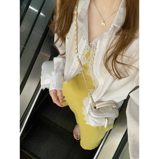 松弛感relax 防晒衬衫 女夏白色空调衫 花边宽松长袖
