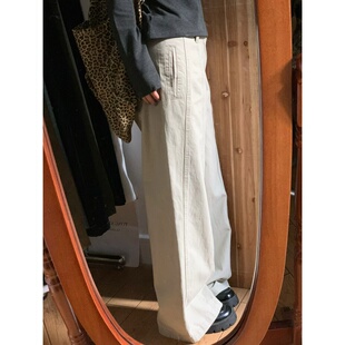 女春季 牛仔裤 新款 美式 子 自留款 宽松直筒休闲裤 1oo棉米色阔腿裤