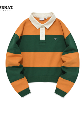 Covernat秋季新品女性条纹卫衣无帽套头衫卫衣女