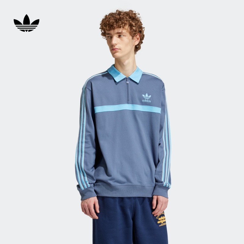 adidas阿迪达斯运动半开襟翻领套头衫男春季新款三叶草IS4364