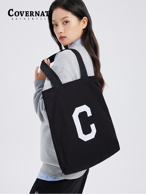 Covernat手提包简约字母情侣款手提包经典款基础帆布包刺绣单肩包