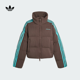 600蓬短款撞色绒面保暖鸭绒羽绒服面包服女adidas阿迪达斯三叶草