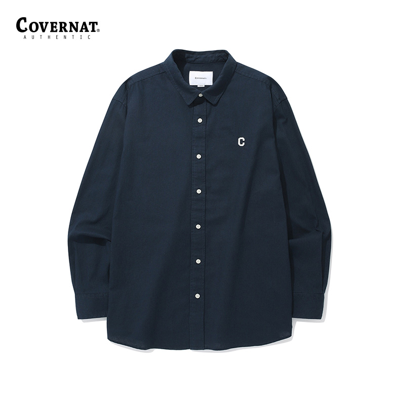 covernat韩国潮牌C刺绣LOGO 宽松亲肤亚麻衬衫2024春夏新品