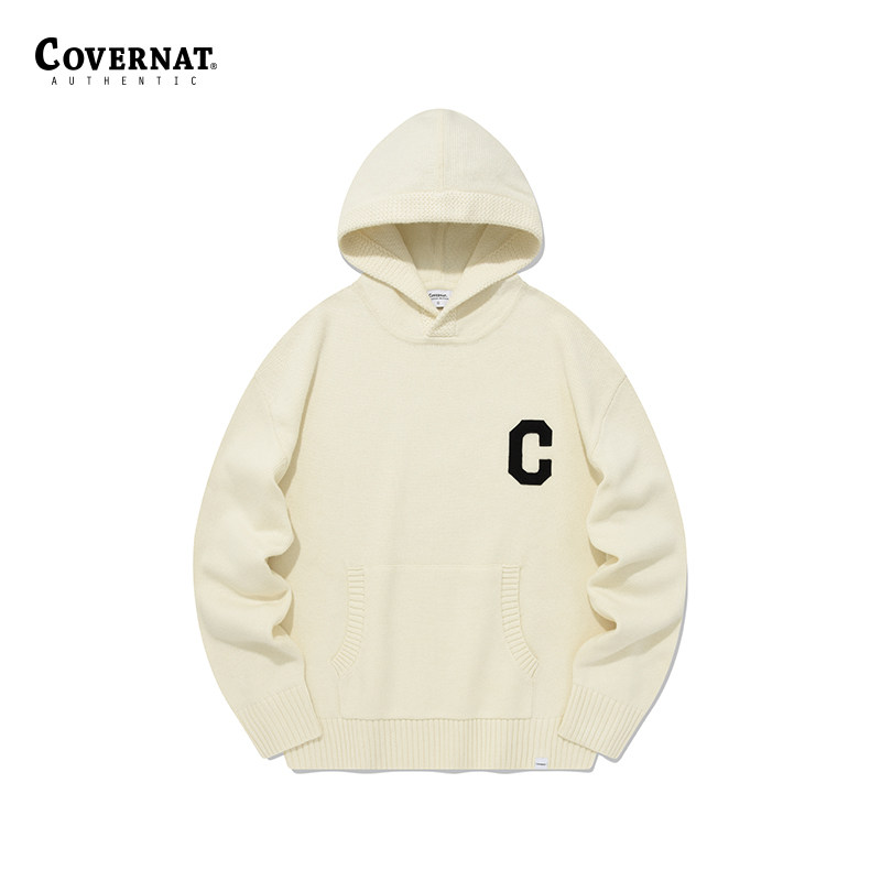 Covernat羊羔毛C LOGO 针织连帽情侣款秋新品外套CO2303KT14