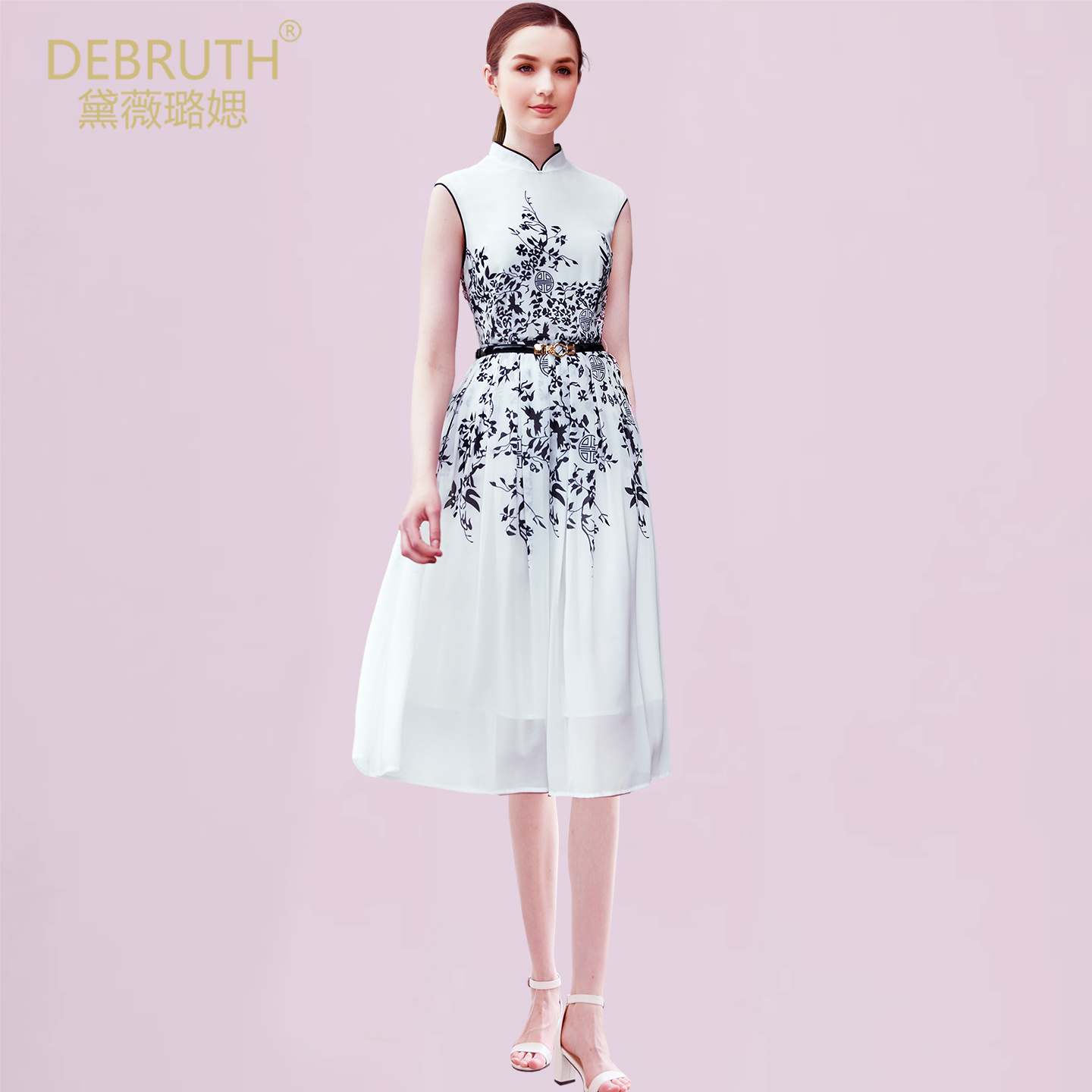 黛薇璐媤定位花雪纺旗袍连衣裙夏