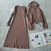 套装 日系甜美宽松连帽卫衣裙女休闲百搭显瘦中长款 新款 2025秋装