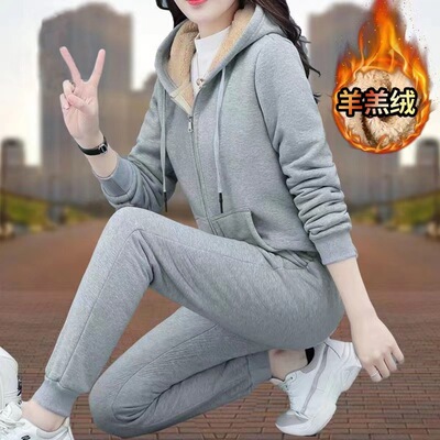 大码运动套装羊羔绒套装加厚