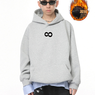 青少年连帽加绒加厚卫衣潮流印花秋冬季 学生百搭上衣 男女情侣款