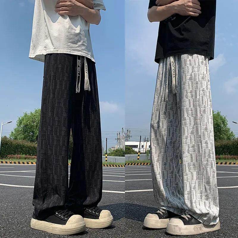 潮牌直筒透气裤子男春秋季垂感宽松慵懒风休闲裤美式情侣平脚裤