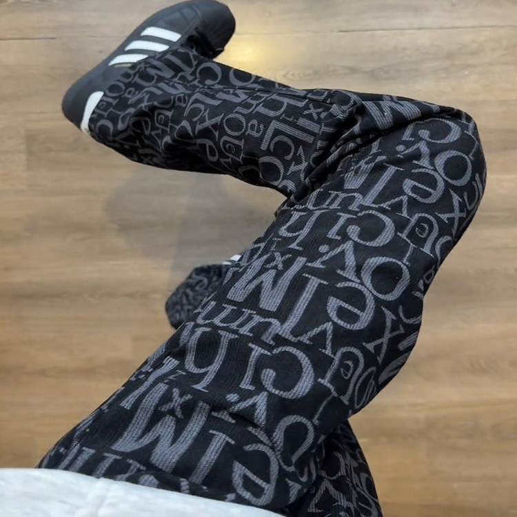 黑色美式字母涂鸦裤子男款秋冬季直筒卫裤潮牌hiphop运动休闲裤