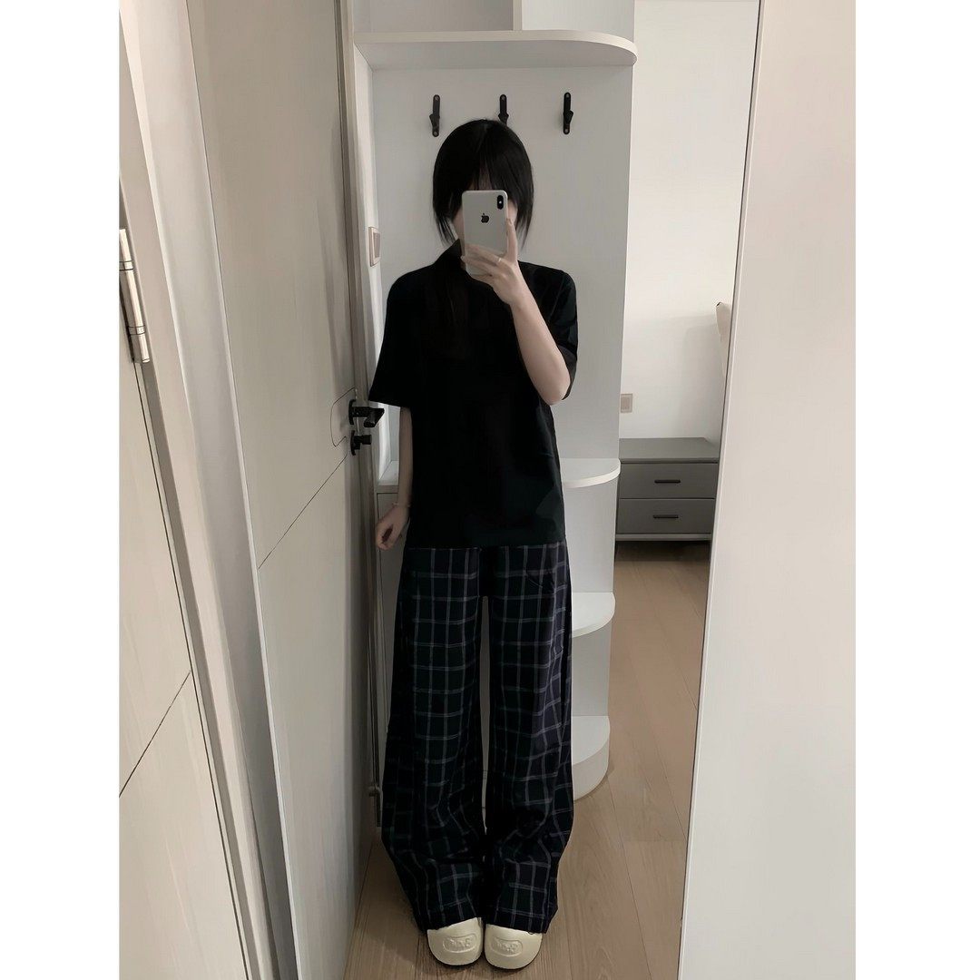 复古高街美式格子直筒休闲裤秋冬