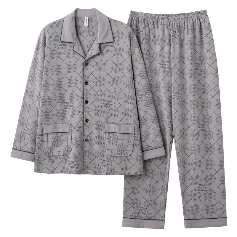 中老年全棉家居服男100纯棉春秋加大码可外穿四季通用爸爸睡衣4XL
