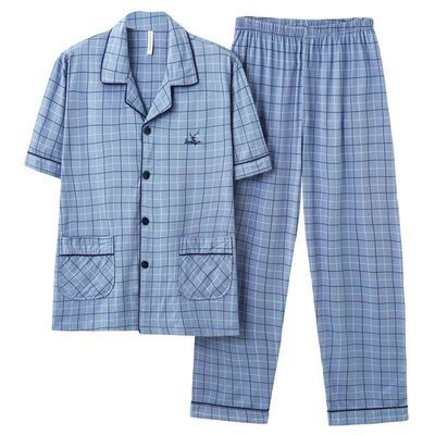 男士睡衣100纯棉家居服2026新款夏季短袖加肥加大码半袖长裤套装