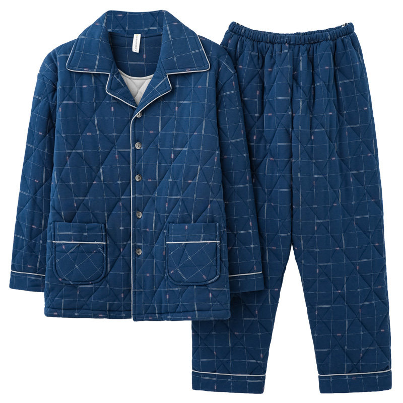 7A抗菌中老年冬季男士睡衣100纯棉夹棉三层加厚保暖可外穿家居服