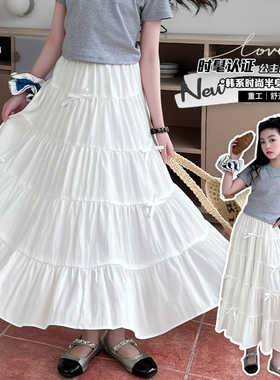 女童半身裙夏季2025新款洋气时髦辣妹灰色T可甜可盐儿童两件套