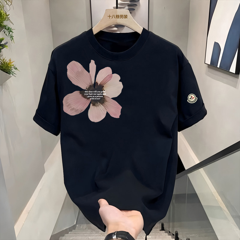 【官方直营】蒙口钢琴花朵图案印花短袖T恤男夏季圆领宽松行上衣