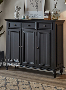 萨洛美式乡村鞋柜实木黑白色轻奢两三门超薄玄关客厅家用门口鞋架