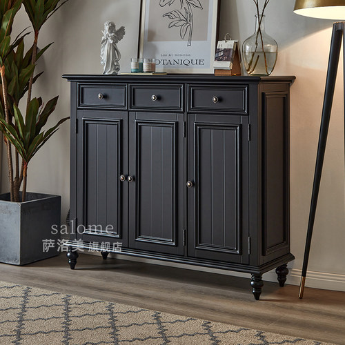 萨洛美美式黑色实木入户玄关鞋柜