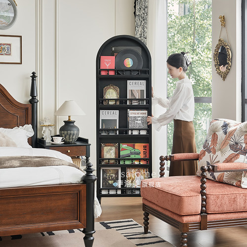 实木穿衣镜可旋转移动书架置物架