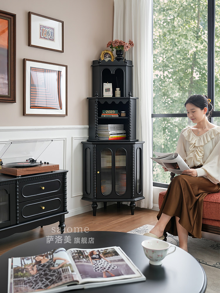 实木一体墙角柜三角置物柜客厅沙发扇形落地置物架卧室拐角收纳柜,住宅家具,角柜,淘宝优惠券,粉丝福利购,淘宝优惠卷