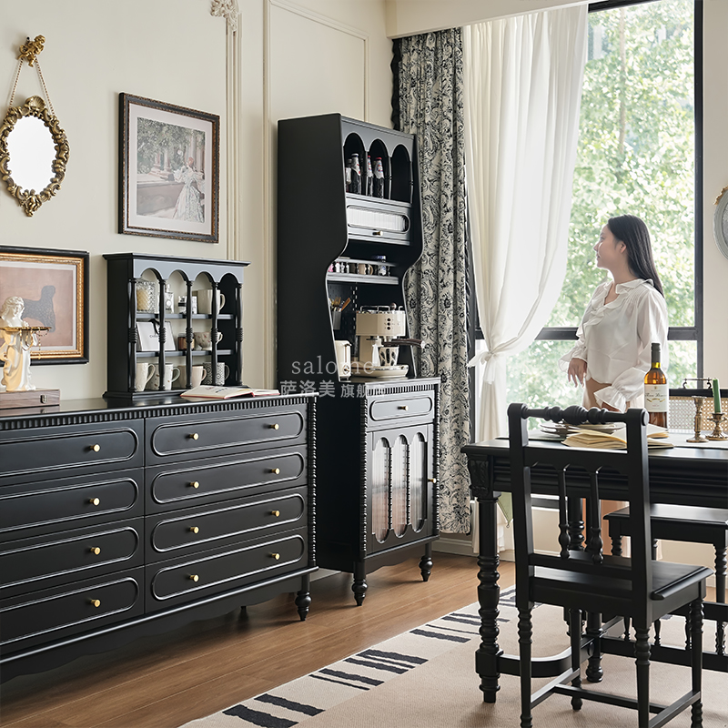 法式实木岩板餐边柜靠墙储物柜