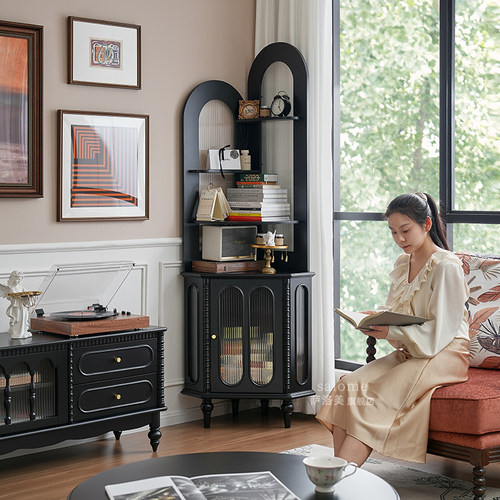 萨洛美式法式实木客厅卧室转角柜