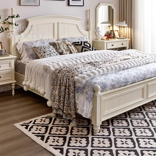 美式全实木床奶油白色轻奢现代简约主卧储物法式小户型公主风主卧