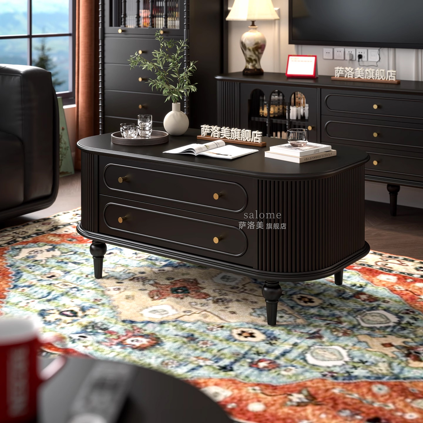萨洛美式法式实木茶几客厅家用小户型2025新款轻奢高级感中古茶几