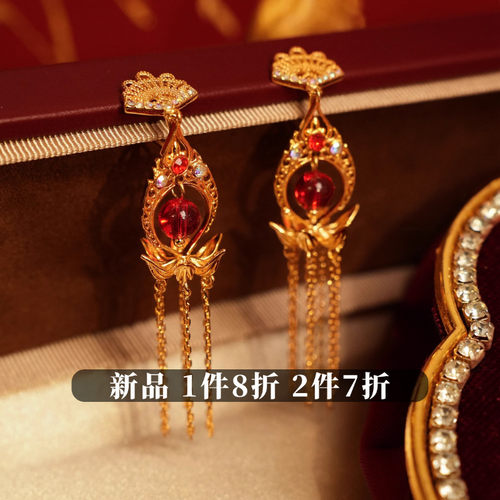 CIX红妆/绝美凤冠霞帔秀禾耳环蚊香盘耳夹新中式女款结婚流苏耳饰