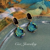 CIX非凡 气质小众高级感蓝色耳饰蚊香盘耳夹无耳洞大气风耳钉耳环