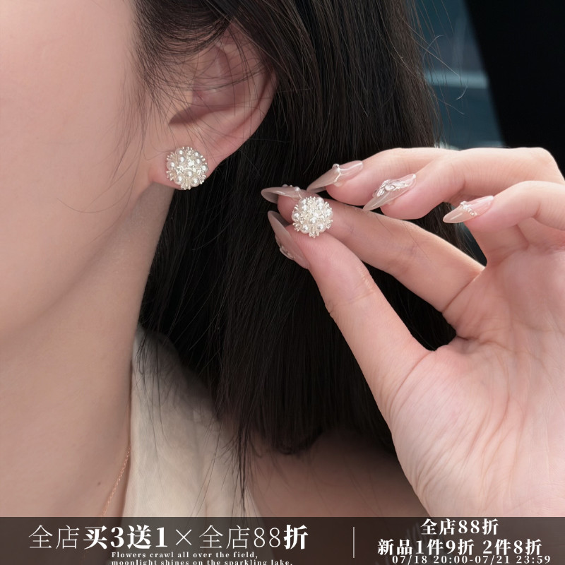 CIX花簇/复古轻奢耳环蚊香盘耳夹无耳洞珍珠耳钉女高级感气质简约