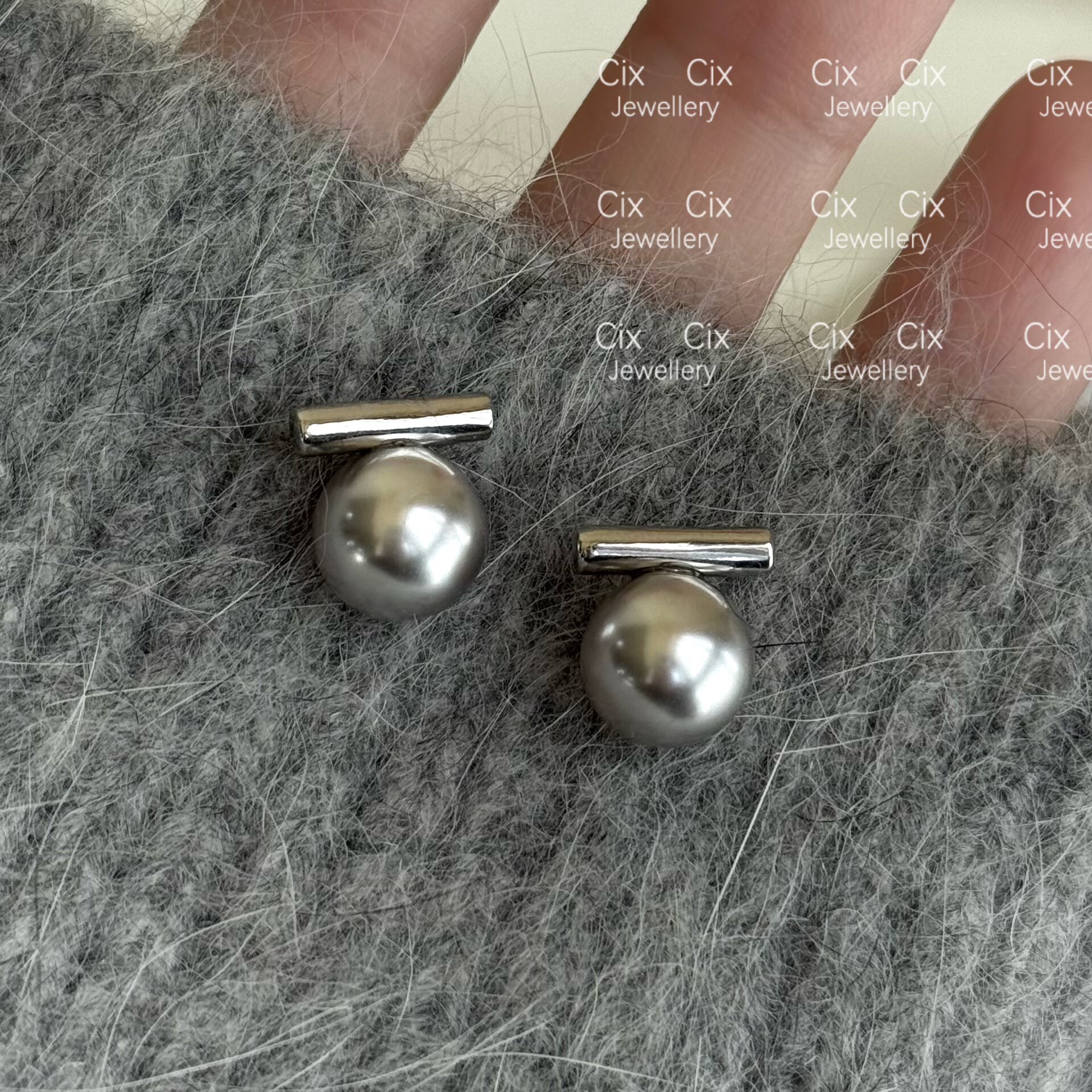 CIX格调/真多麻灰施家珍珠耳环蚊香盘耳夹女无耳洞清冷感耳钉耳饰图片